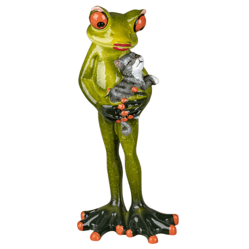 Bild von Dekofigur Frosch Frau mit Katze