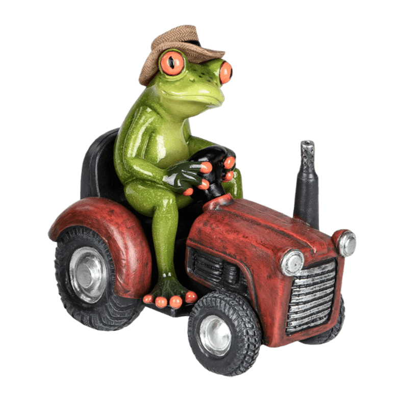 Bild von Dekofigur Frosch auf rotem Traktor