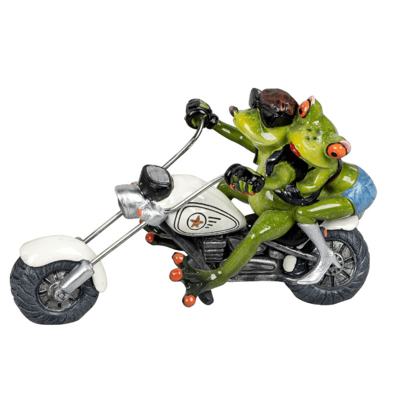 Bild von Dekofigur Frosch Biker Paar auf weißem Motorrad