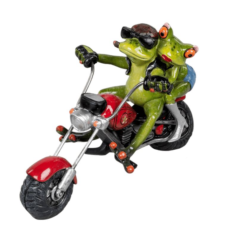 Bild von Dekofigur Frosch Biker Paar auf rotem Motorrad