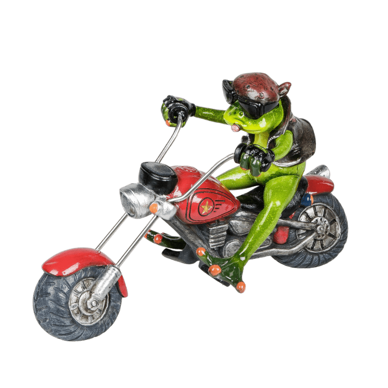 Bild von Dekofigur Frosch Biker mit rotem Motorrad