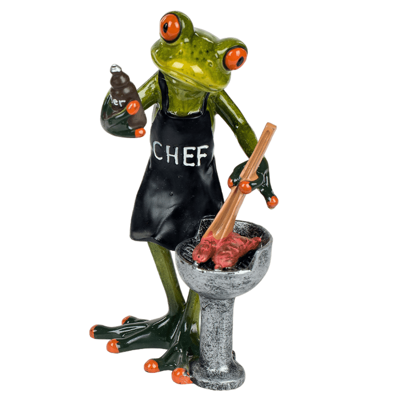 Bild von Dekofigur Frosch am Grill mit Bratwurst