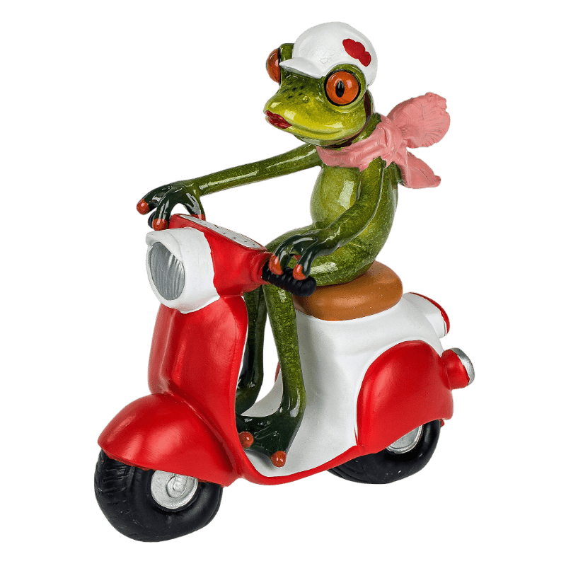 Bild von Dekofigur Froschfrau mit Helm auf Roller