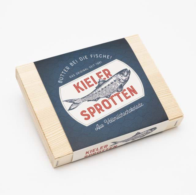 Kielersprotten Vollmilch, Schoko-Sprotten aus Vollmilchschokolade, 33 % Kakao