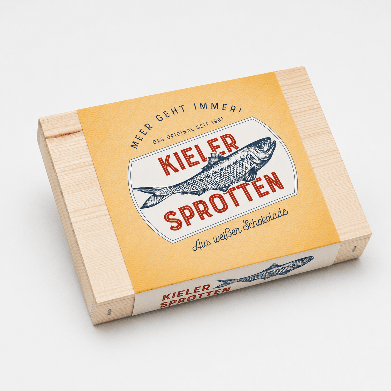 Kielersprotten Weiße Schokolade, Schoko-Sprotten aus weißer Schokolade, 28 % Kakao