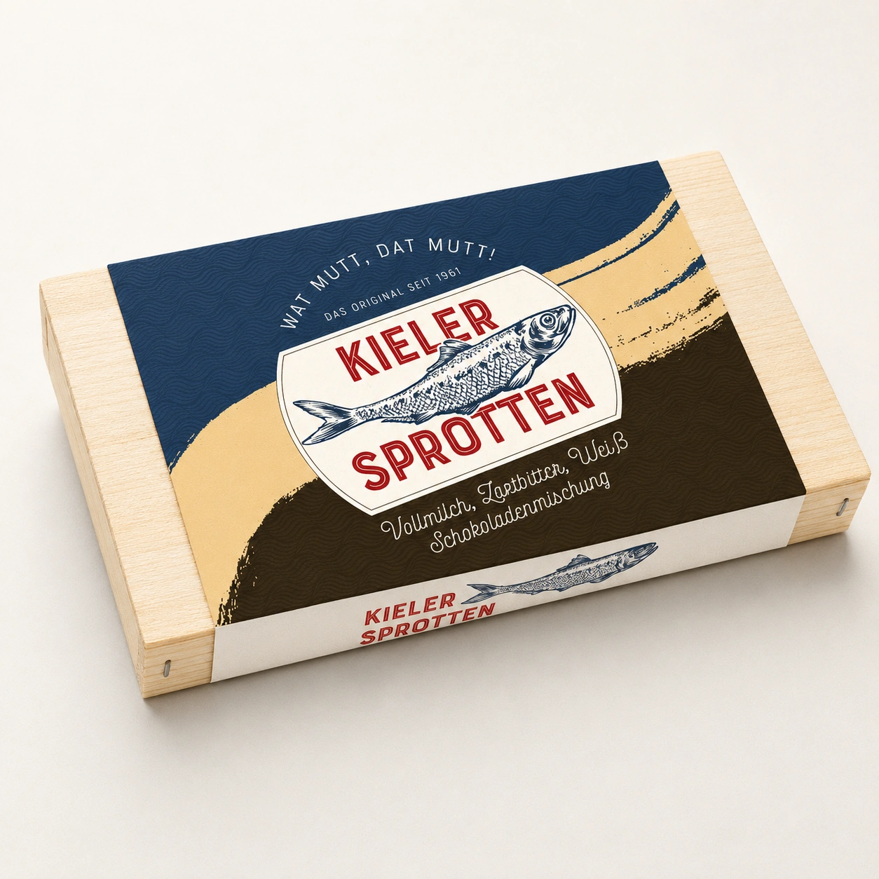 Kielersprotten Mixkiste, Schoko-Sprotten Mischung aus Vollmilch, Weiß und Zartbitter