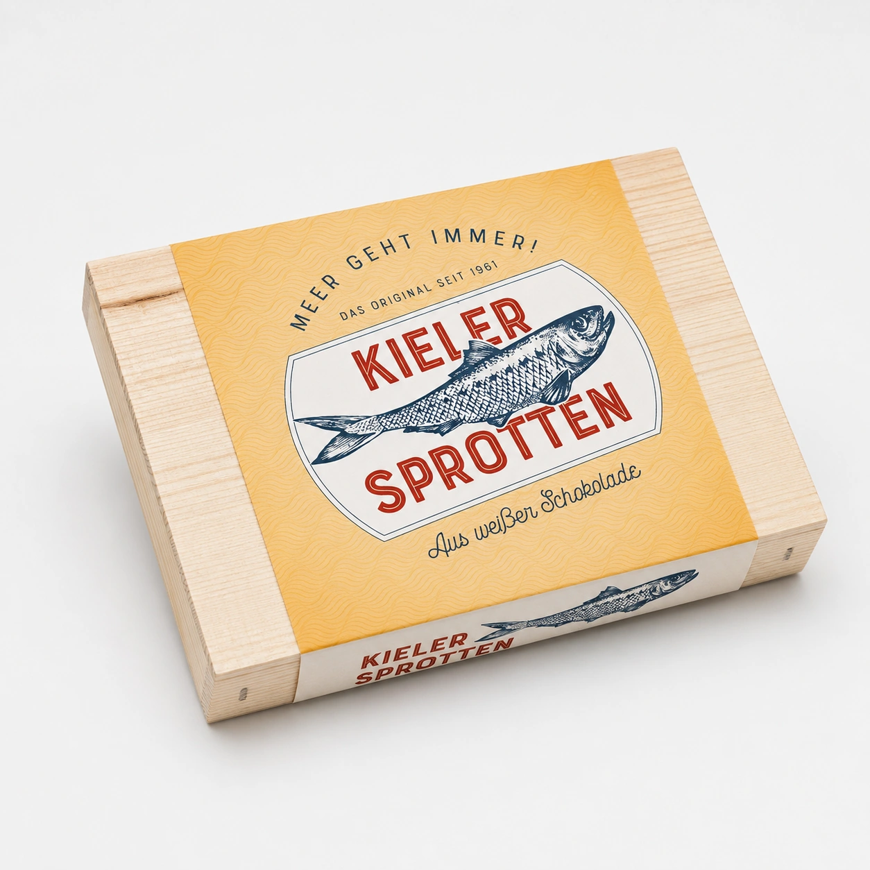 Kielersprotten Weiße Schokolade, Schoko-Sprotten aus weißer Schokolade, 28 % Kakao